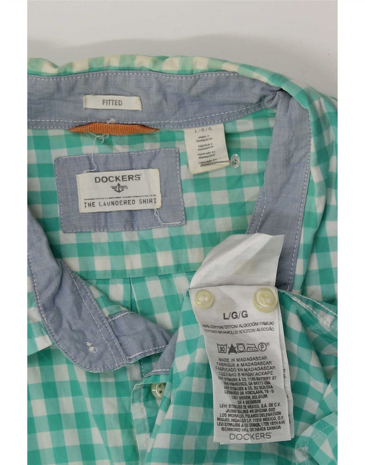 Camisa masculina Dockers justa grande algodão guingão azul