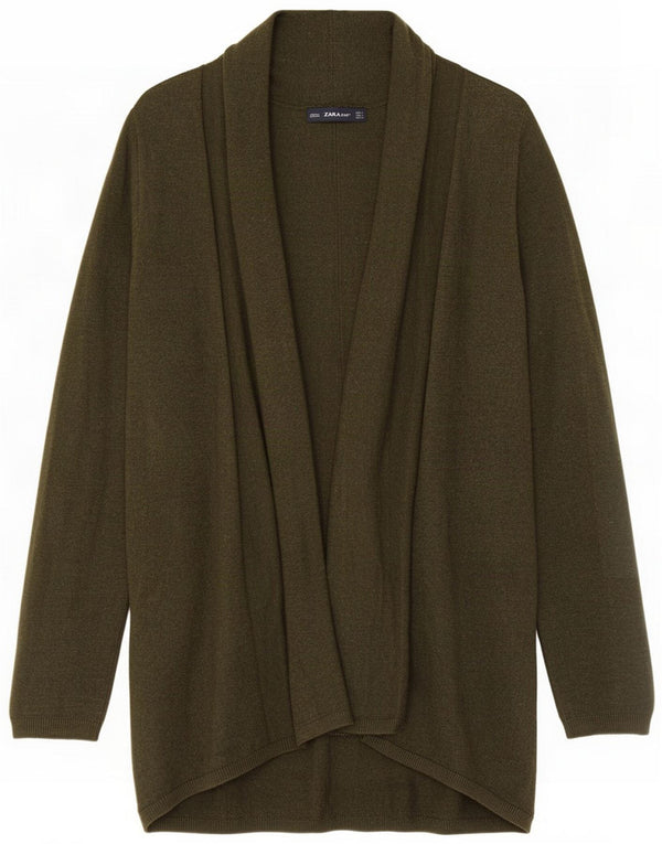 Suéter cardigã feminino aberto com palangre Zara UK 14 Grande Verde