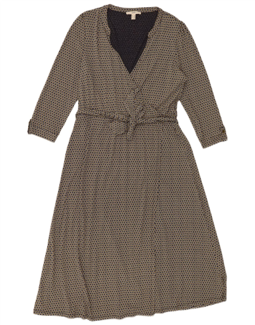 Vestido maxi feminino ESPRIT manga 3/4 Reino Unido 18 XL azul marinho viscose geométrica