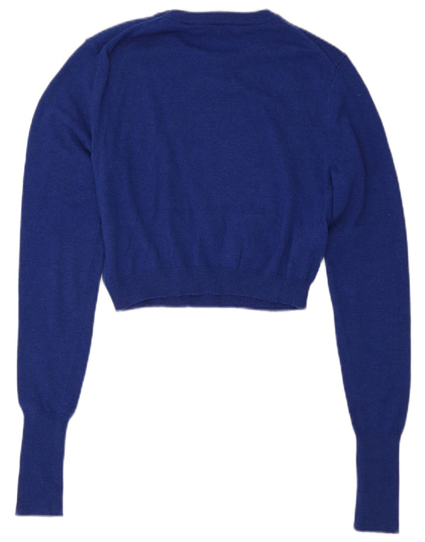 Suéter feminino Zara com gola redonda e gola redonda, Reino Unido 12, azul médio