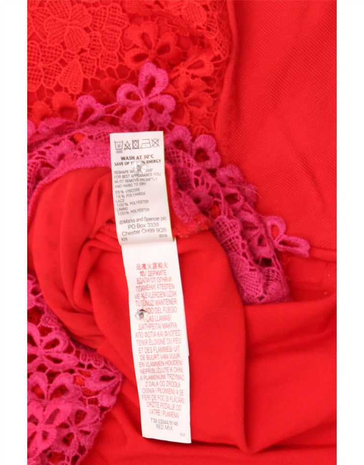 Blusa feminina de renda Marks & Spencer Reino Unido 12 poliéster floral vermelho médio