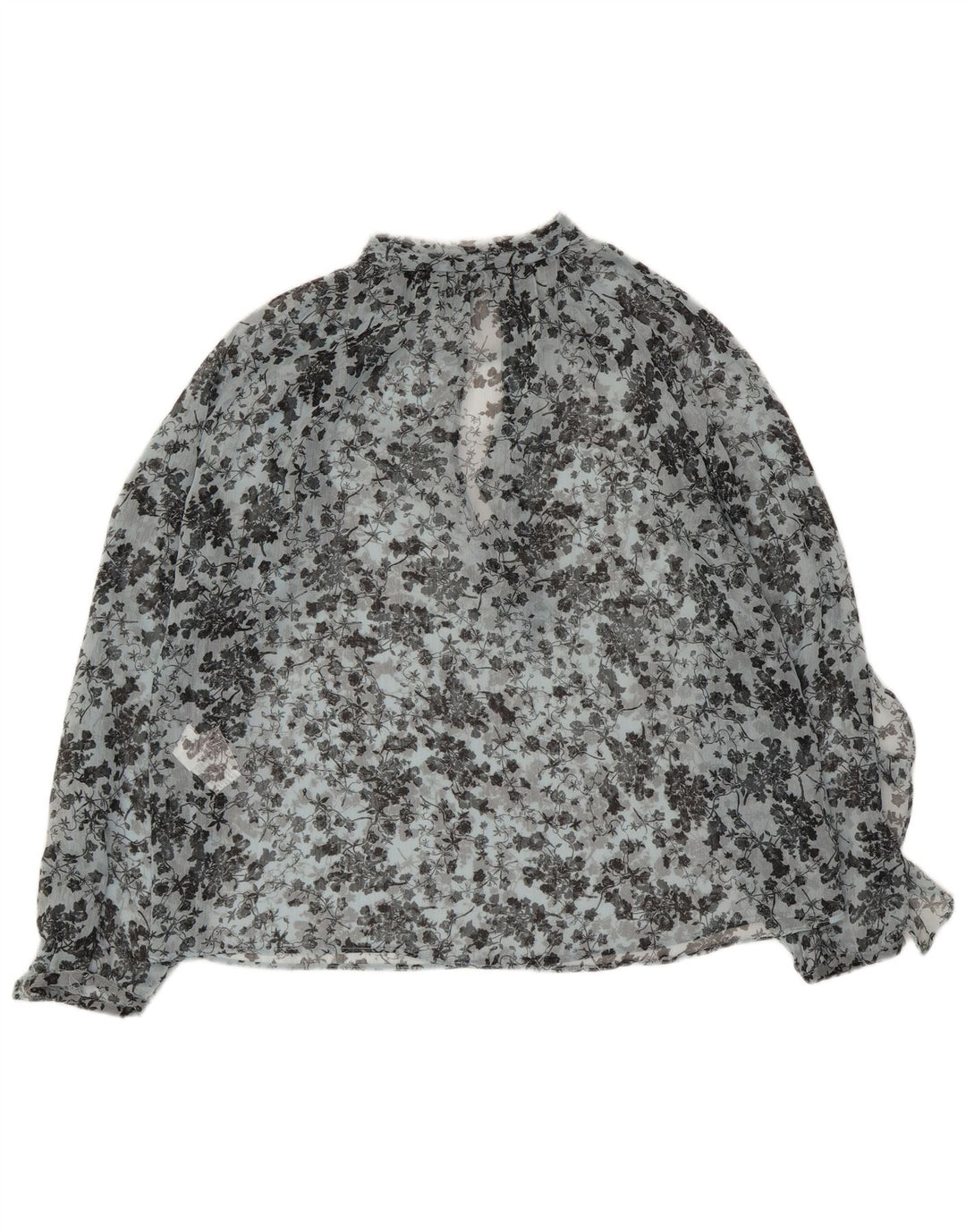 Blusa feminina transparente de manga comprida Zara Reino Unido 14 azul médio floral
