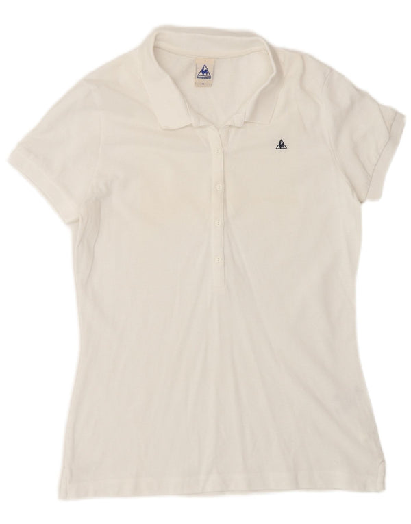 Camisa polo feminina LE COQ SPORTIF UK 10 pequeno algodão branco