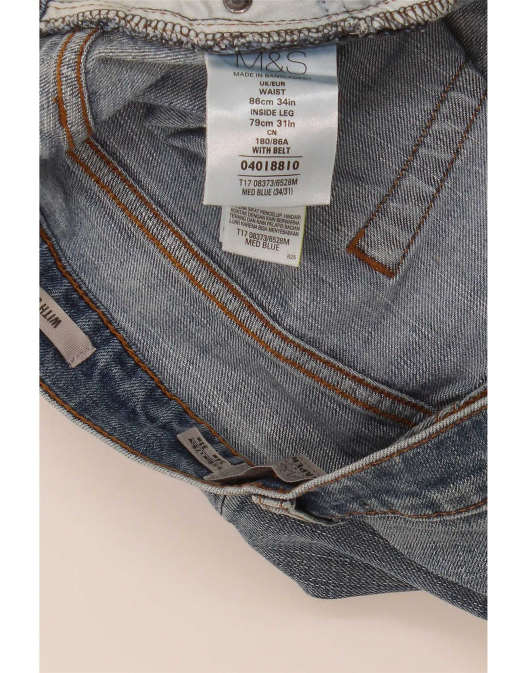 Jeans cônicos masculinos Marks & Spencer W34 L31 algodão azul