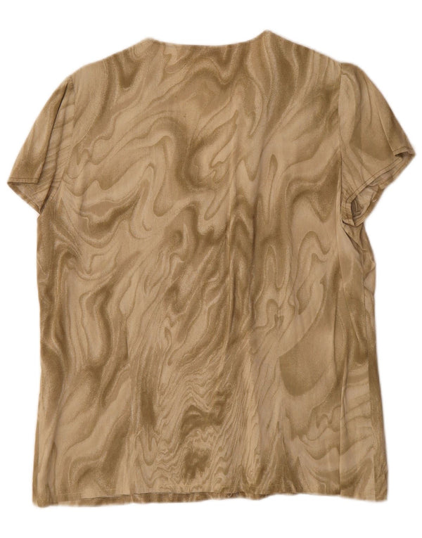 Blusa feminina vintage com estampa abstrata de manga curta UK 16 grande cáqui