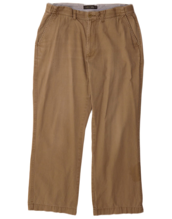 Calça chino reta masculina Marks & Spencer W34 L29 algodão bege