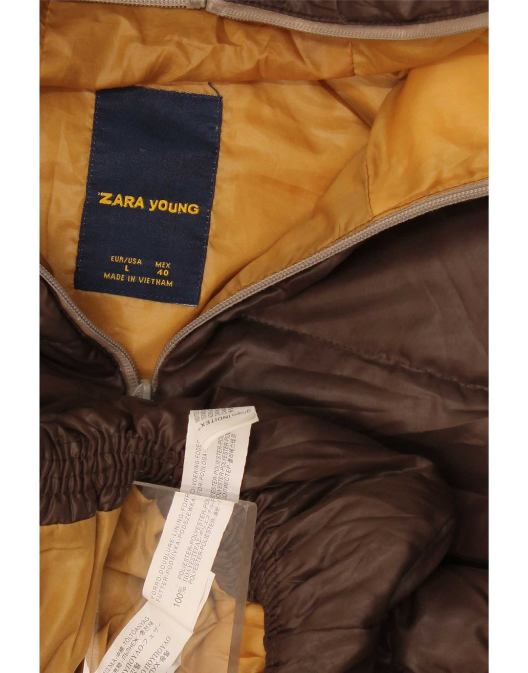 Colete acolchoado com capuz Zara Boys 13-14 anos grande poliéster marrom