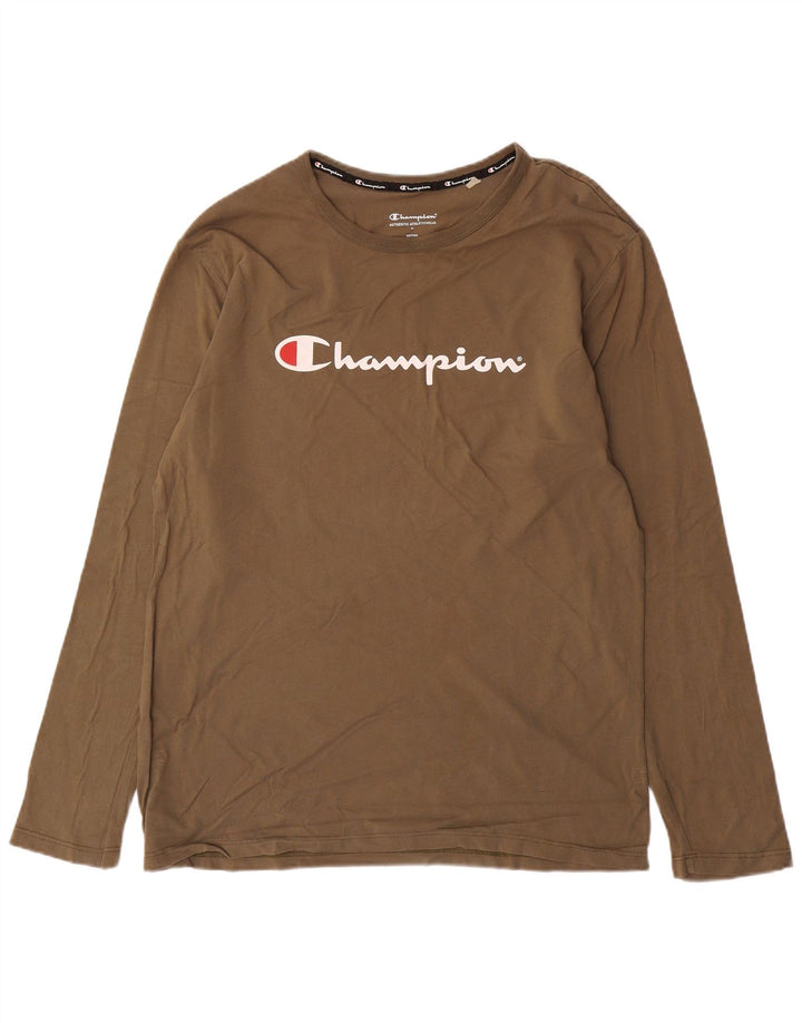 CHAMPION Top gráfico masculino manga comprida grande algodão marrom