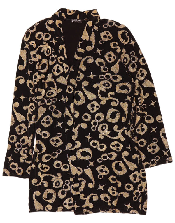 Jaqueta blazer longa feminina com padrão abstrato vintage Reino Unido 18 XL preto retrô