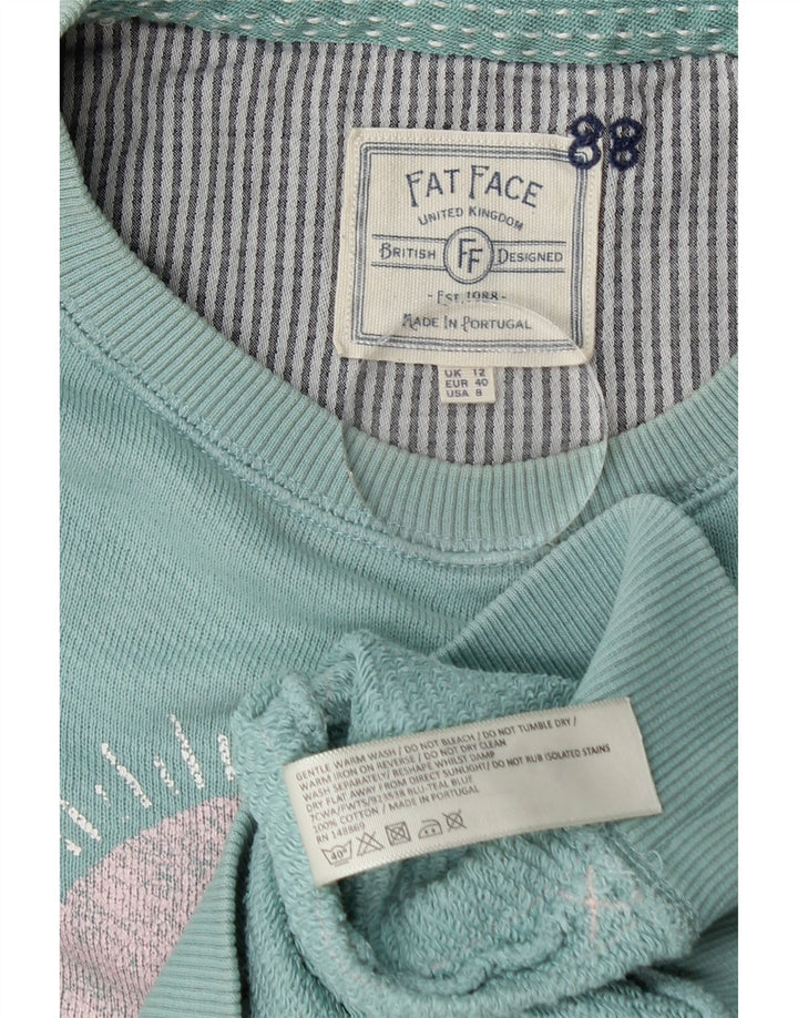 Suéter feminino Fat Face com gola redonda e gráfico Reino Unido 12 azul médio