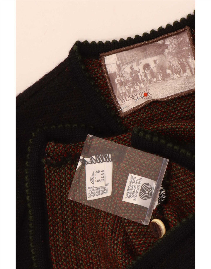 Suéter cardigã feminino vintage IT 44 lã geométrica marrom médio