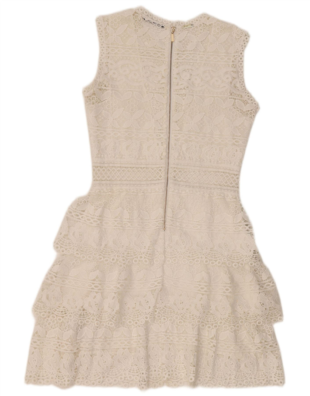 Guess Vestido feminino sem mangas com renda em camadas UK 12 poliéster branco médio