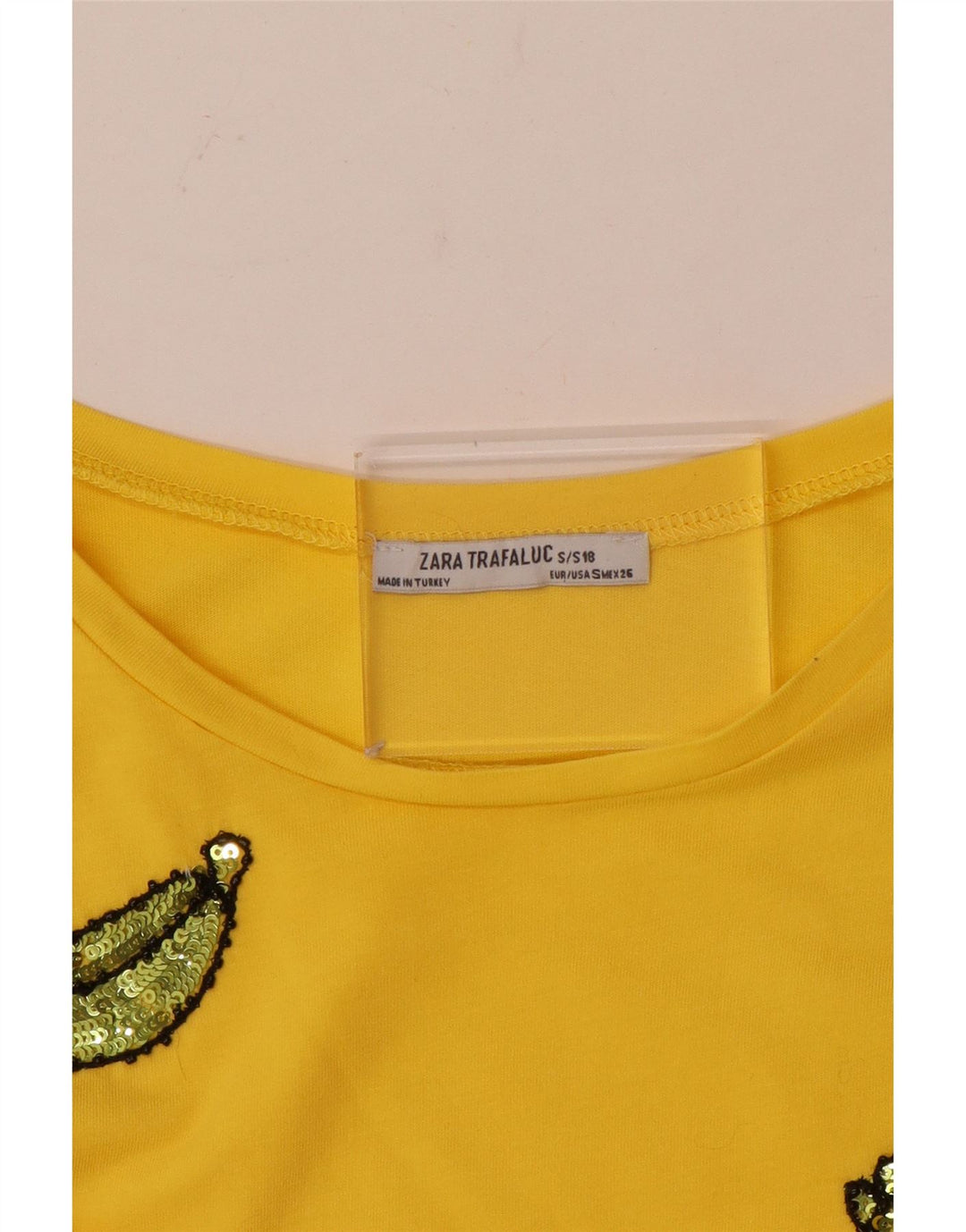 Camiseta feminina Zara Top UK 10 pequena amarela
