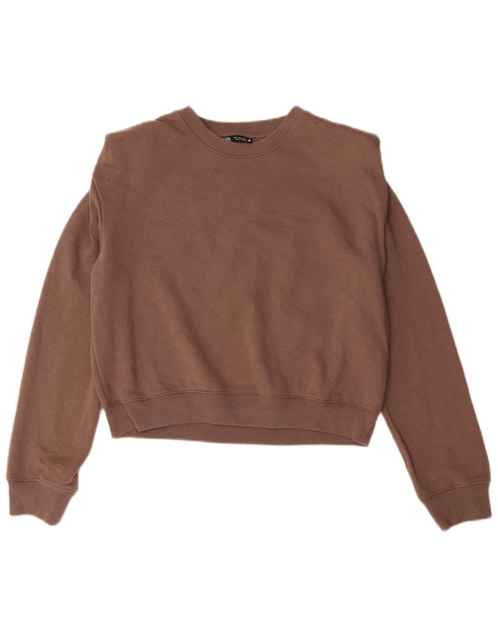 Zara moletom feminino oversized jumper UK 10 pequeno algodão marrom