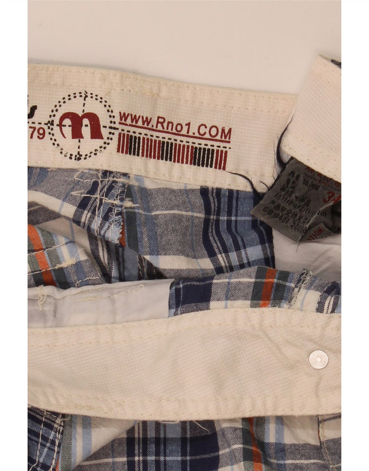 Shorts cargo masculino vintage W34 grande xadrez azul