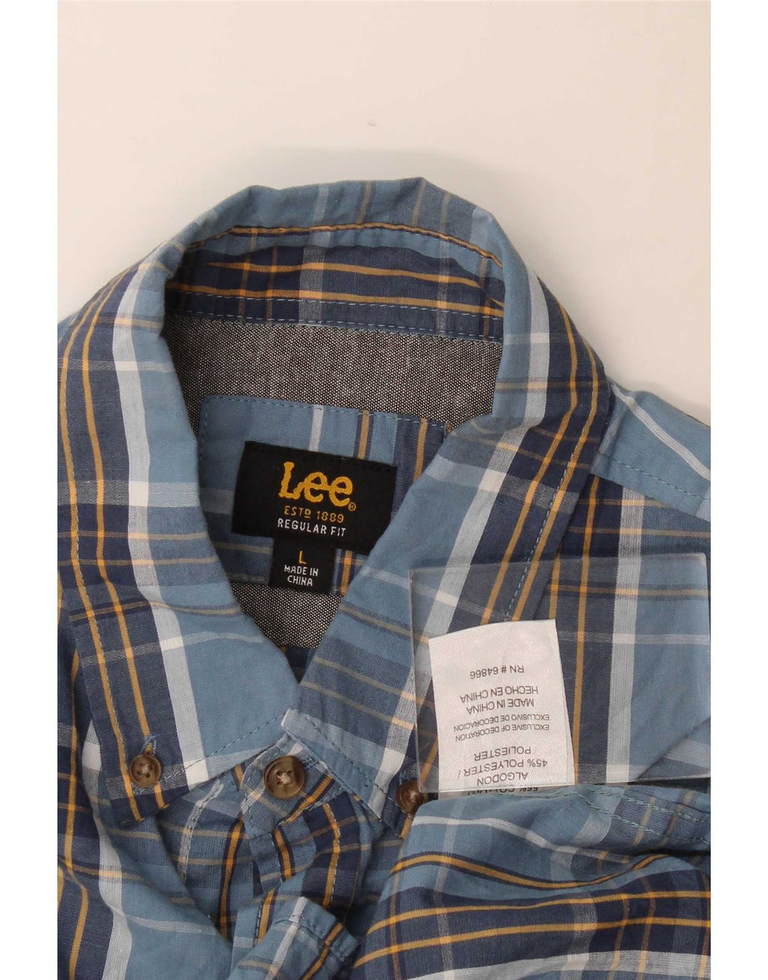 Camisa masculina Lee de manga curta regular fit grande algodão xadrez azul marinho