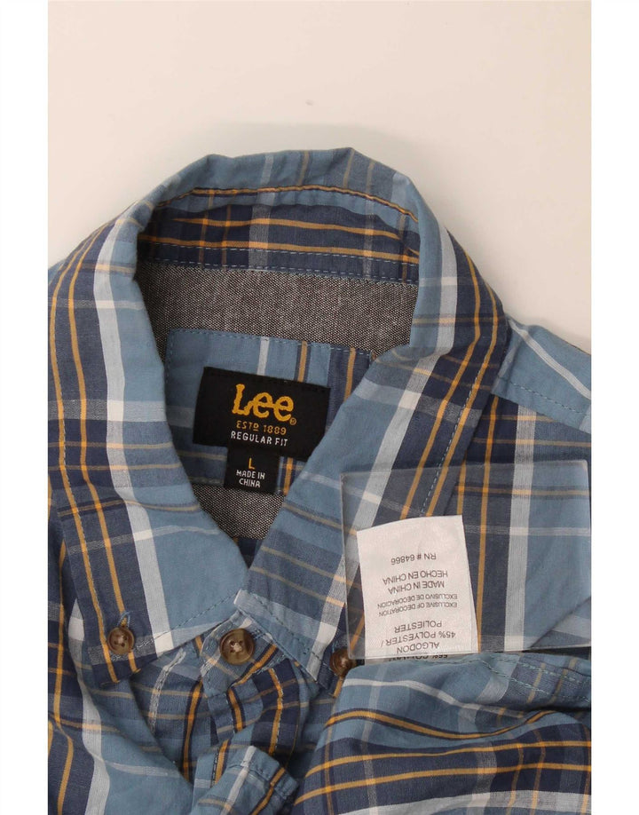 Camisa masculina Lee de manga curta regular fit grande algodão xadrez azul marinho