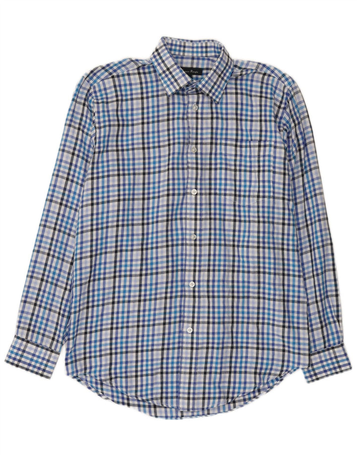 Camisa masculina de flanela James Pringle poliéster xadrez azul pequeno