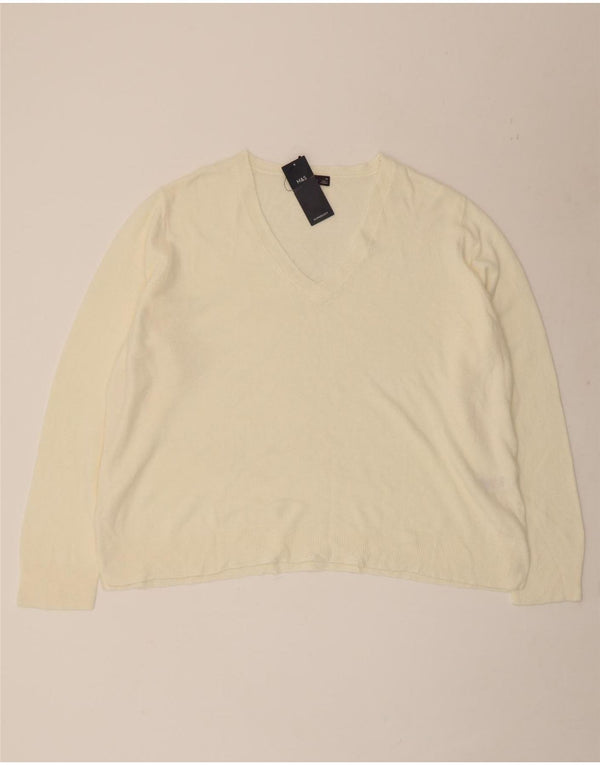Suéter feminino Marks & Spencer com decote em V Reino Unido 20 2XL acrílico branco