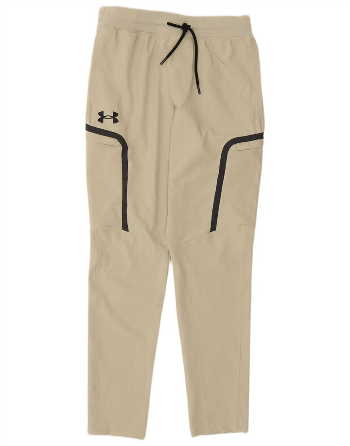 Calça de treino feminina Under Armour médio W28 L30 listrado bege
