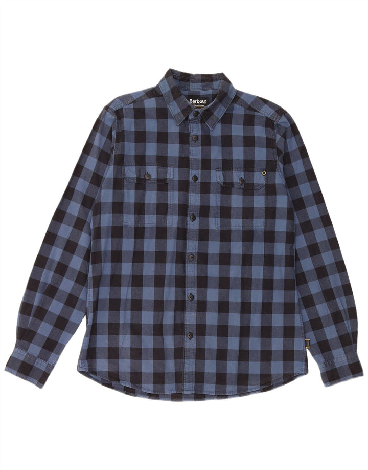 Camisa masculina Barbour de algodão guingão azul médio