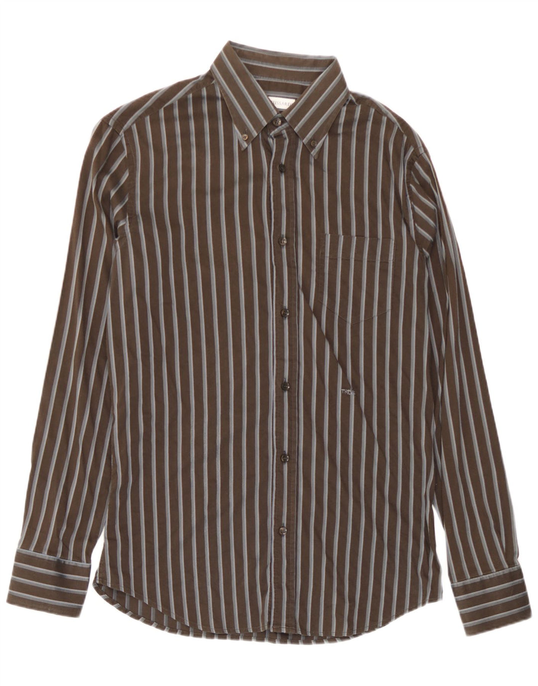 Camisa masculina Trussardi grande algodão listrado marrom