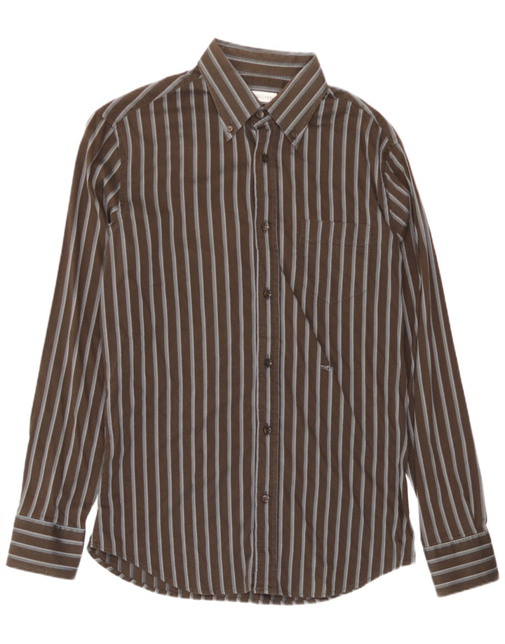 Camisa masculina Trussardi grande algodão listrado marrom