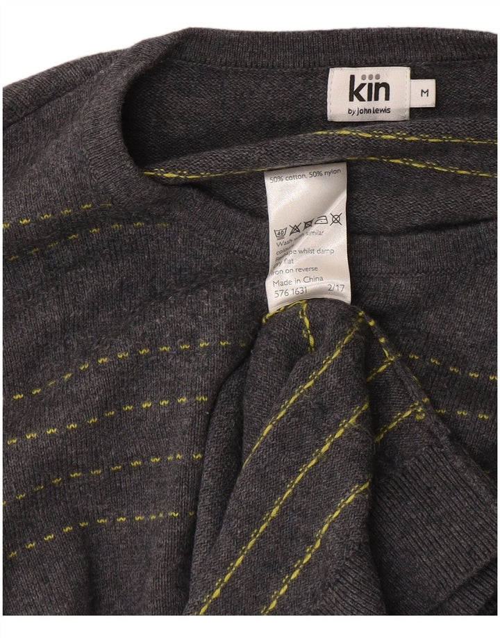 Suéter masculino John Lewis com gola redonda, algodão listrado azul médio