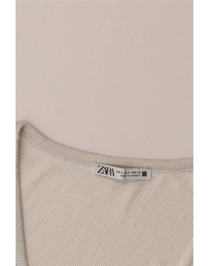 Zara Womens Vest Top UK 8 Pequeno Prata