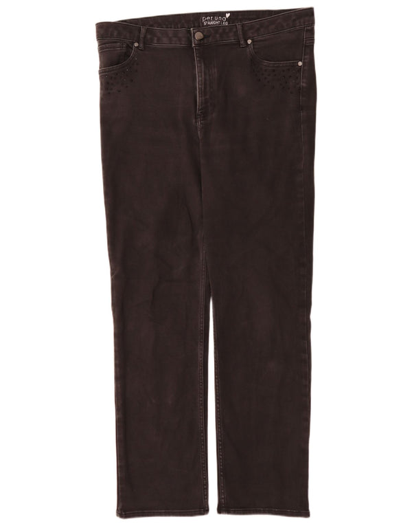 Calça jeans feminina Marks & Spencer Per Una Straight UK 16 grande W34 L30 preta