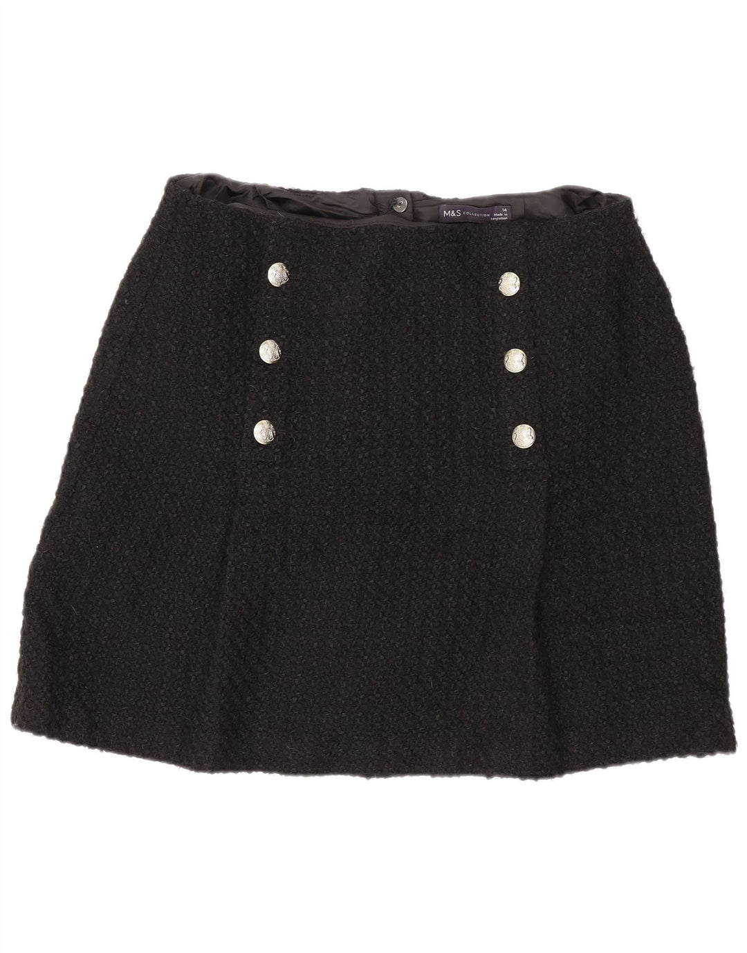 Minissaia feminina Marks & Spencer Reino Unido 14 médio W32 acrílico preto