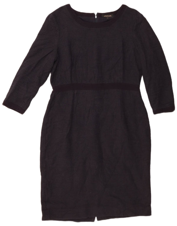 Vestido feminino Jaeger manga 3/4 com bainha UK 16 grande algodão azul marinho