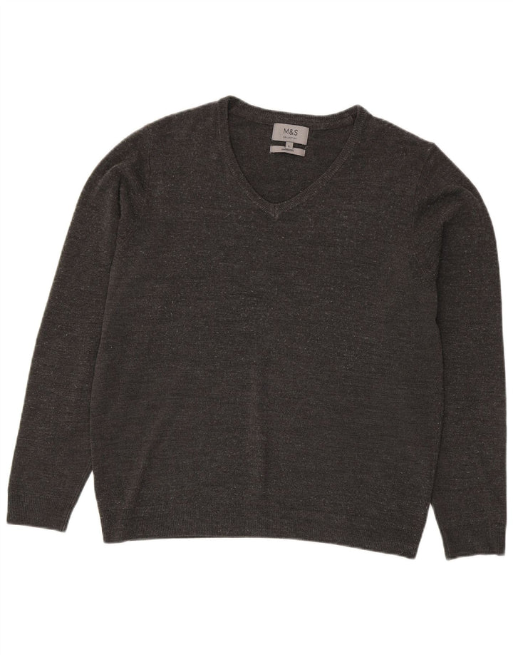 Suéter masculino Marks & Spencer com decote em V grande acrílico cinza