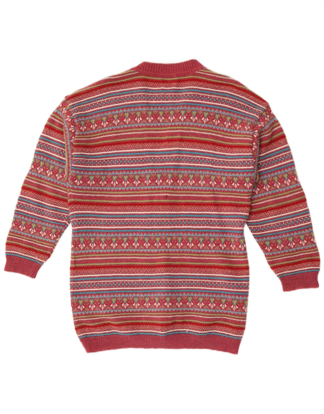 Suéter cardigã feminino Stefanel Reino Unido 14 médio vermelho Fair Isle lã