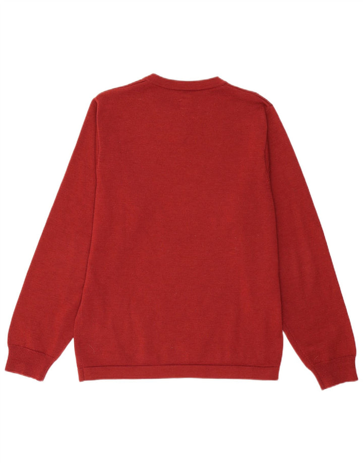 ADIDAS Mens Suéter Jumper Com Decote Em V Pequeno Lã Borgonha