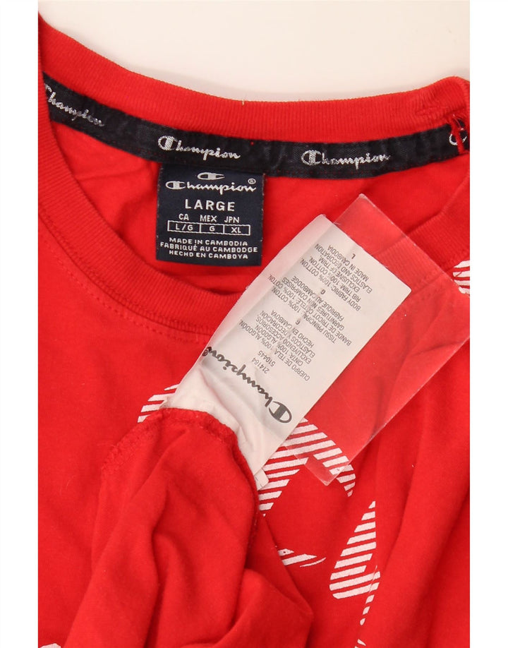 CAMPEÃO Camiseta masculina gráfica grande algodão vermelho