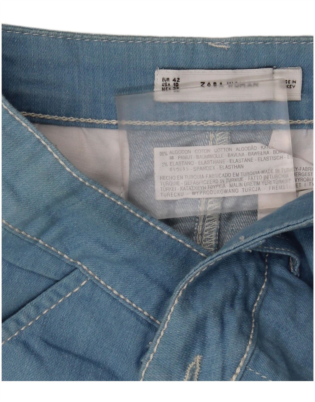 Saia jeans feminina Zara EU 42 grande W32 algodão azul