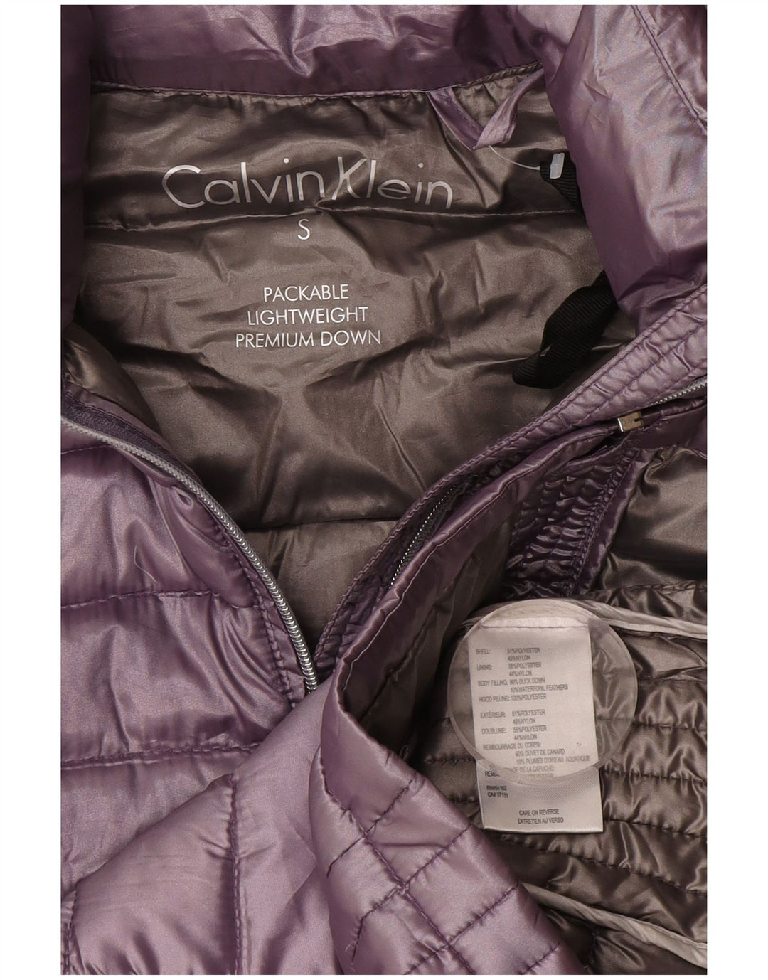 Jaqueta acolchoada com capuz feminina Calvin Klein UK 10 poliéster roxo pequeno