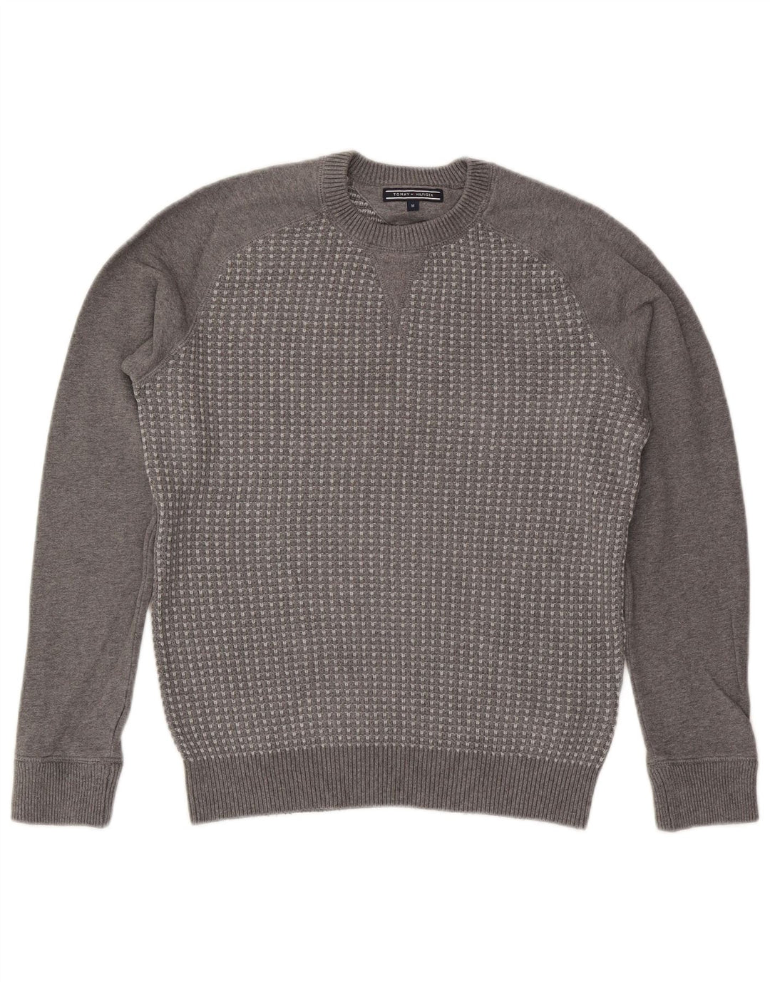 Suéter masculino Tommy Hilfiger com gola redonda e algodão geométrico cinza médio