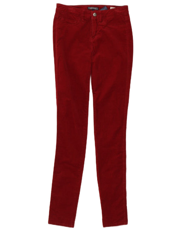 Calça feminina skinny de veludo Tommy Hilfiger EUA 2 XS W26 L30 Borgonha