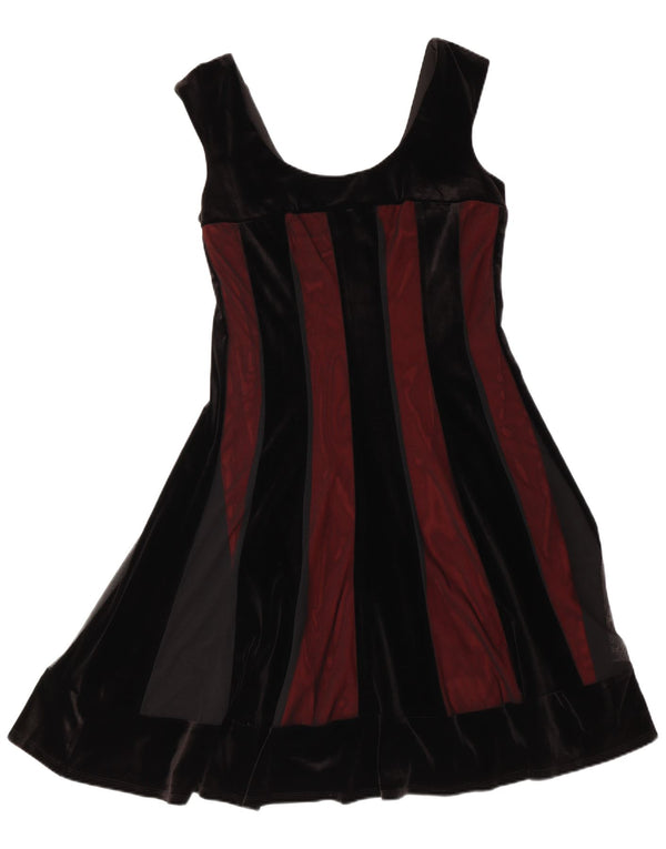 APPAREL Vestido feminino sem mangas evasê UK 12 médio listrado cor de vinho
