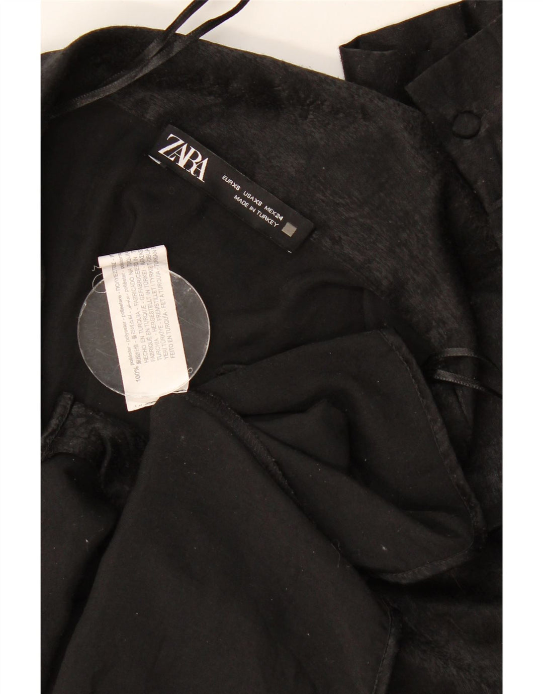 Zara Blusa feminina cropped oversized Reino Unido 6 XS preto poliéster