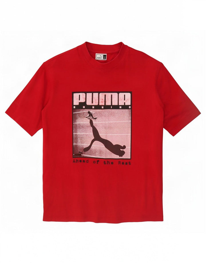 Puma Mens Graphic T-Shirt Top Pequeno Algodão Vermelho