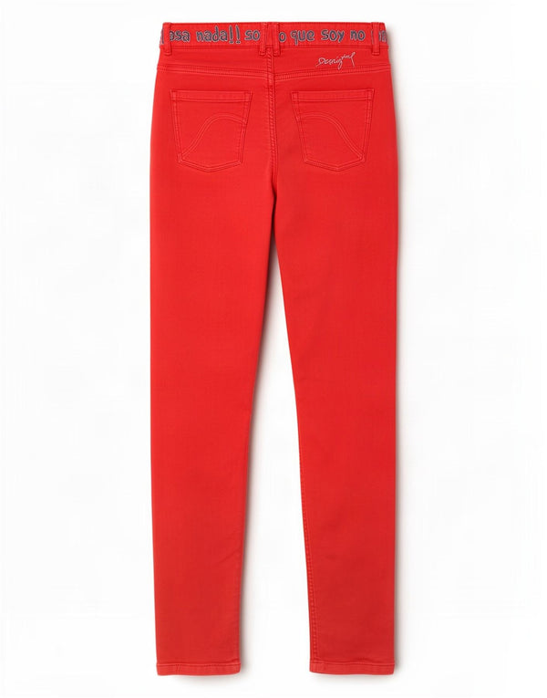 Desigual Calça feminina casual gráfica slim W34 L30 algodão vermelho