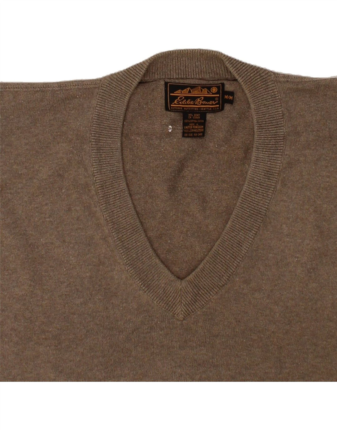 EDDIE BAUER Mens V-Neck Jumper Sweater Medium Brown Cotton Vintage Eddie Bauer and Second-Hand Eddie Bauer from Messina Hembry 