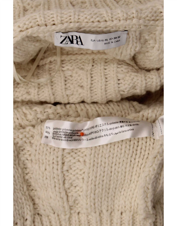 Zara Suéter feminino oversized com gola de tartaruga Reino Unido 16 grande bege