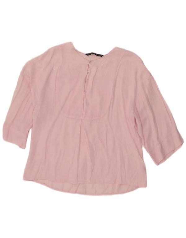 Zara blusa feminina oversized manga 3/4 top UK 6 XS rosa