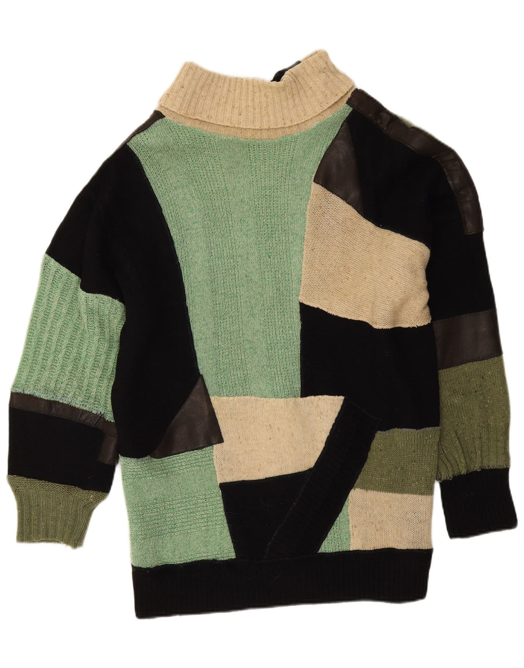 Suéter feminino vintage com gola redonda, patchwork grande multicolorido Reino Unido 14