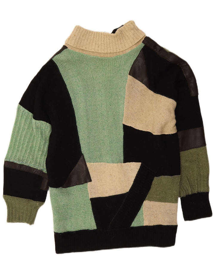 Suéter feminino vintage com gola redonda, patchwork grande multicolorido Reino Unido 14