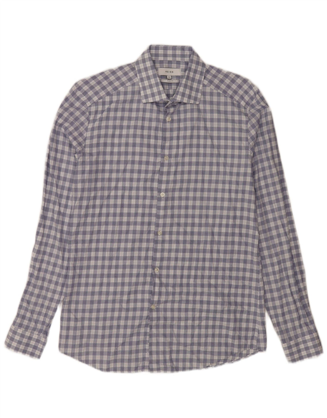 Camisa masculina Reiss Slim Fit de algodão xadrez azul médio